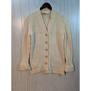Vintage Gaeltarra Handloomed Wool Aran Cardigan Sweater Cable Knit Cream XL